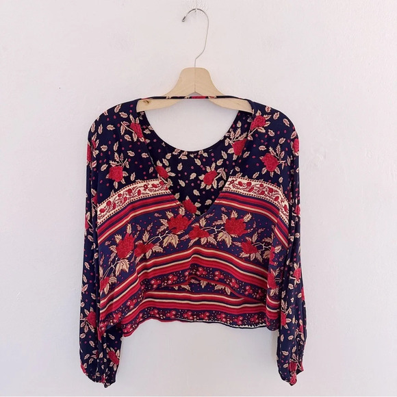 Faithfull The Brand Bohemian Hippie Open Back Long Sleeve Blouse Border Print - Picture 3 of 5
